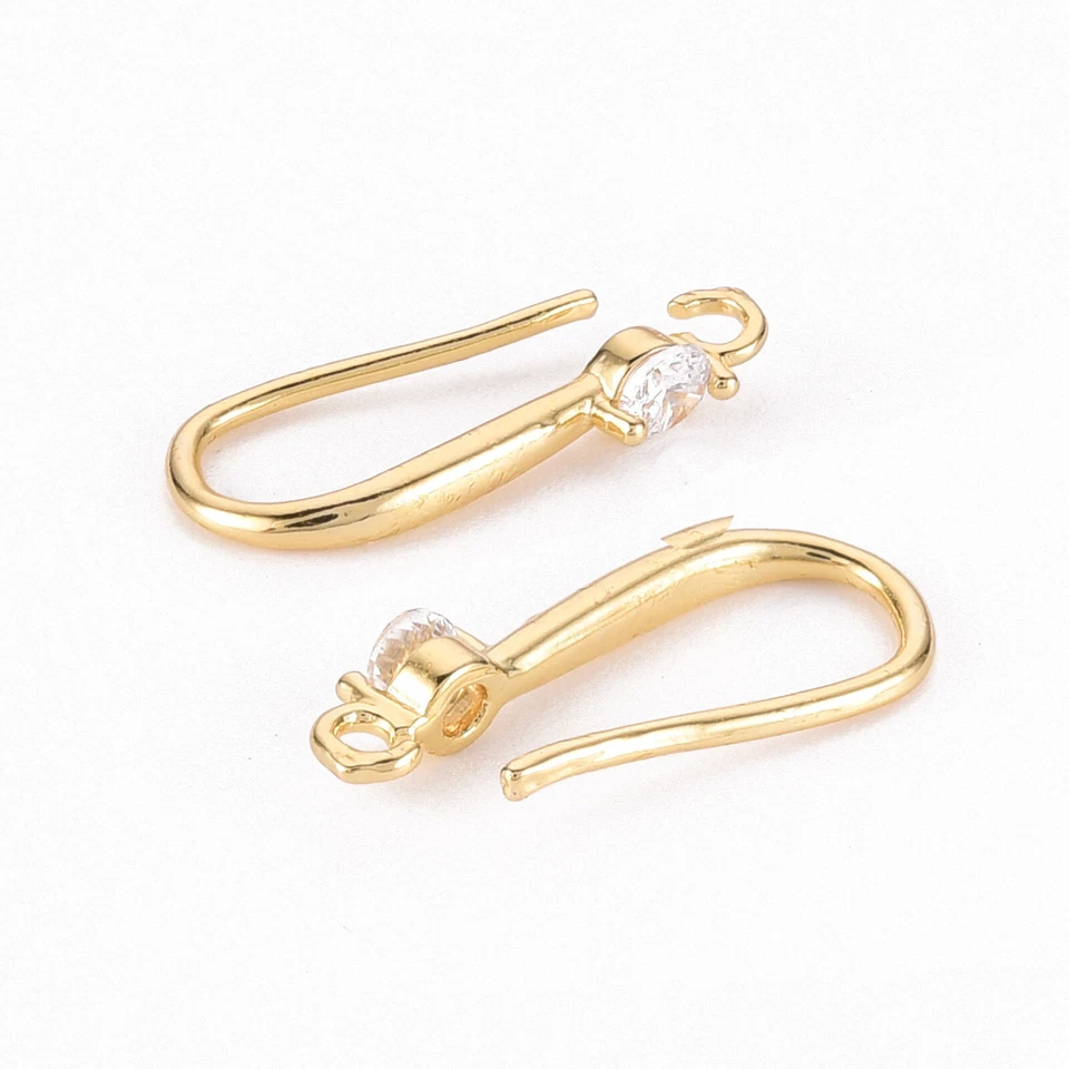 50Pcs Nickel Free Brass Micro Pave Cubic Zirconia Earring Hooks with Loop 17mm  - Image 2 of 4