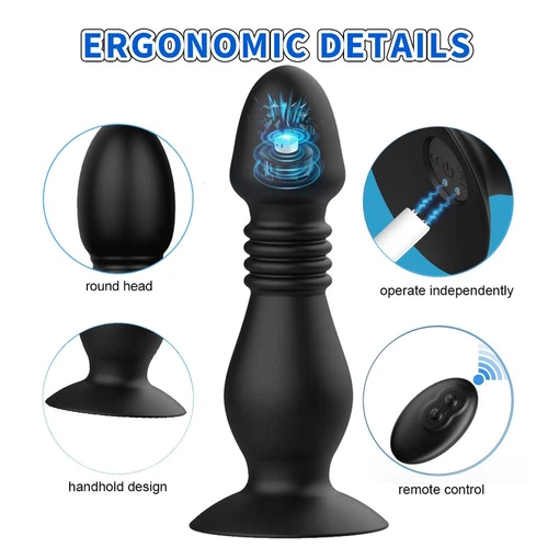 Ricaricabile-Spinta-Telescopico-Vibratore-Massaggio-Per-Uomo-Donna-Telecomando- - Foto 5 di 12