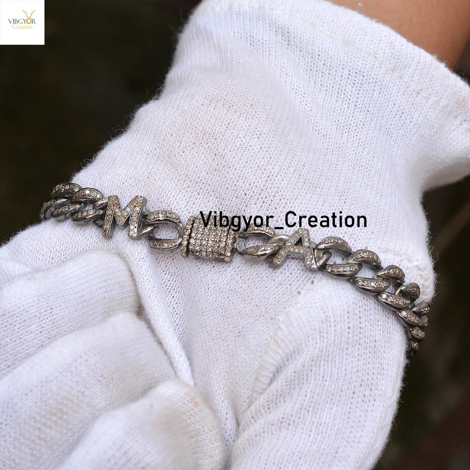 Pave Diamond Link Bracelet 925 Sterling Silver Customized Initial Bracelet Gift - Image 2 of 4