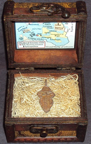 late medieval bronze cross pendant relic with display chest!