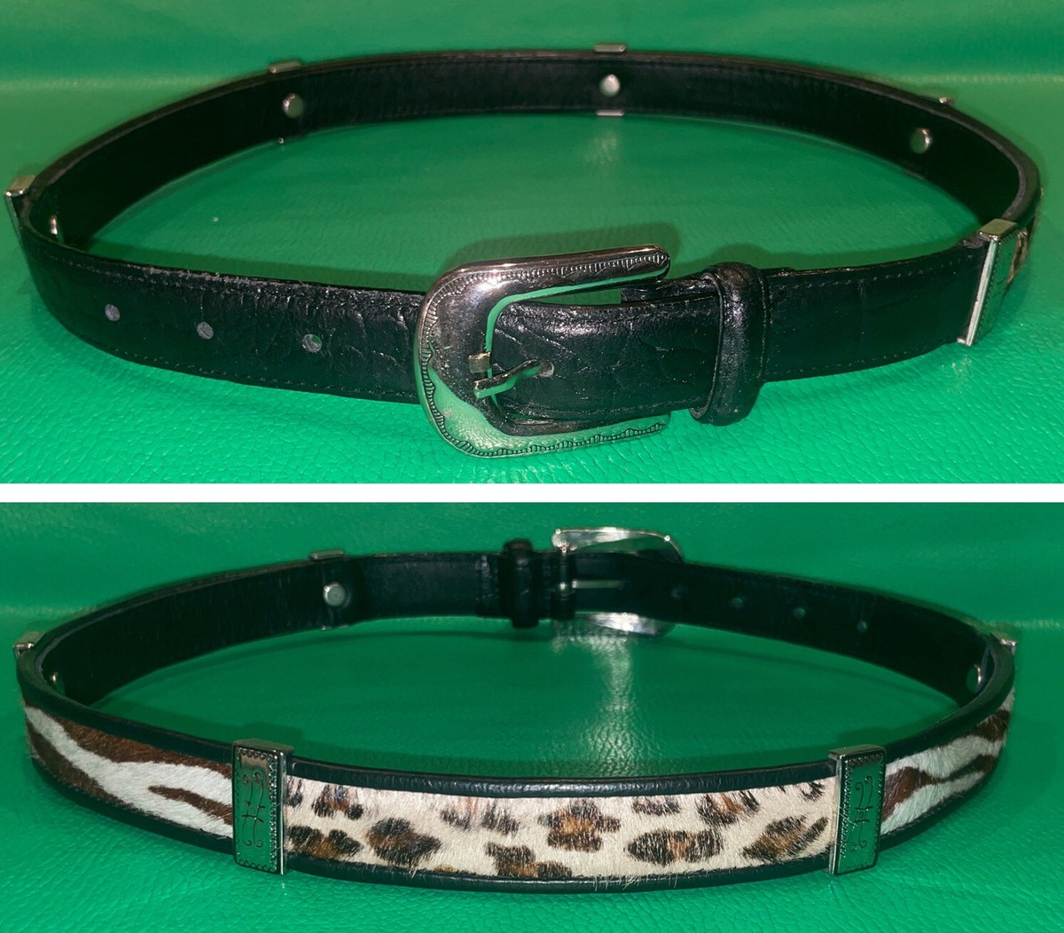Brighton Calf Hair Zebra Belt with Chunky Silver Buckle Zebra Print Hair-on Hide Belt: Italian Leather, Handmade in  main image 4