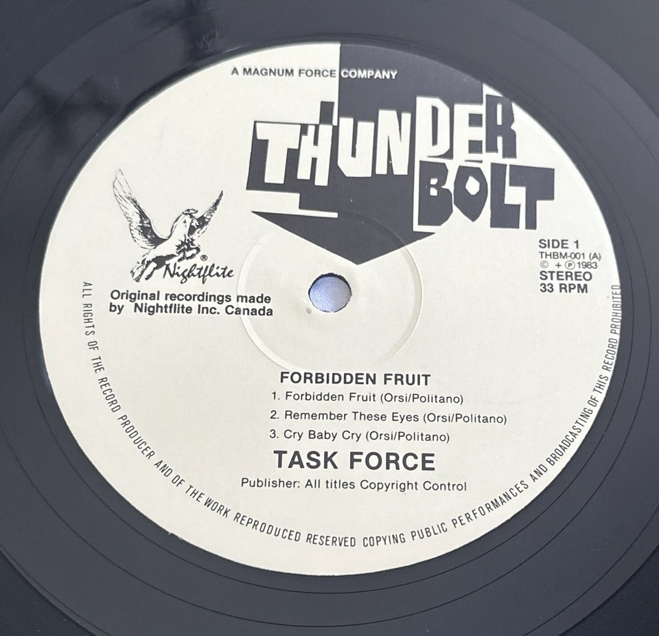 Task Force -Forbidden Fruit- Lp Record Thunderbolt ‎(THBM -001) 1983 NM / VG+ - Image 4 of 4