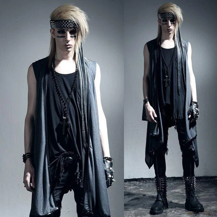 Punk Gothic Men Rave Visual Kei Vest Rock fashion clothing vampire Jacket  Summer