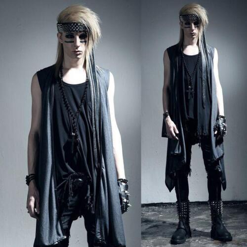 Punk Gothic Men Rave Visual Kei Vest Rock fashion clothing vampire Jacket Summer - Picture 1 of 5