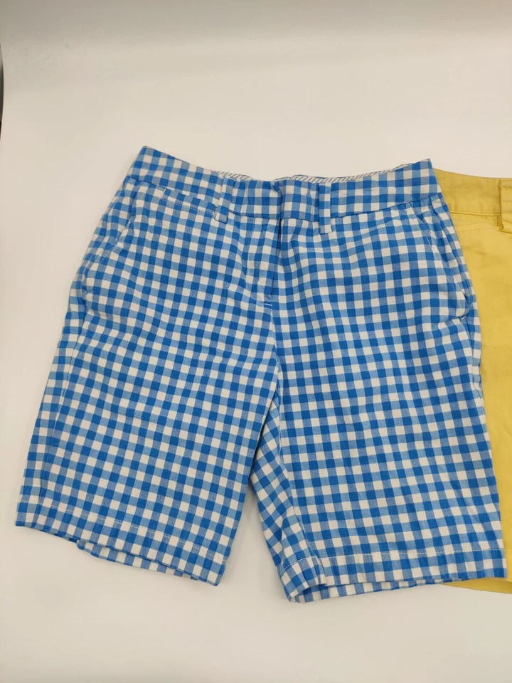 Set of 2 Lands' End Size 2P Mid-Rise Gingham Check S Blue White/Yellow Shorts - Image 2 of 4
