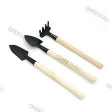 3pcs Mini Plant Garden Gardening Tools Set With Wooden Handle Rake Shovel 23H
