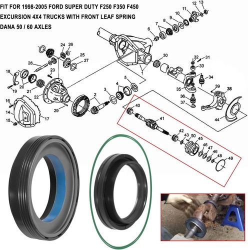 Front Axle Vaccum Knuckle Tube Seal Kit For 1998-2004 Ford Super Duty Dana 50 60 - Picture 2 of 10