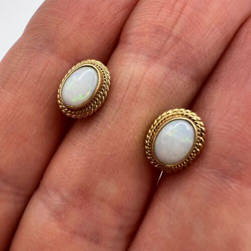 1971 Vintage Women's Jewelry Stud Earrings Gold 375 9K Opal Stone Signed England - Picture 1 of 8