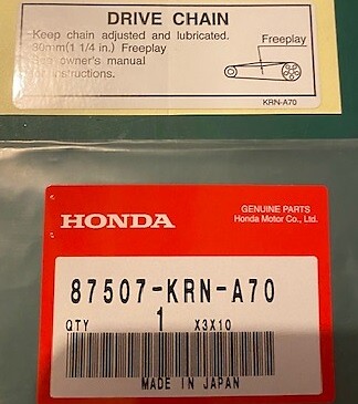 Honda OEM Part 87507-krn-a70 Label Drive Chain for sale online | eBay 