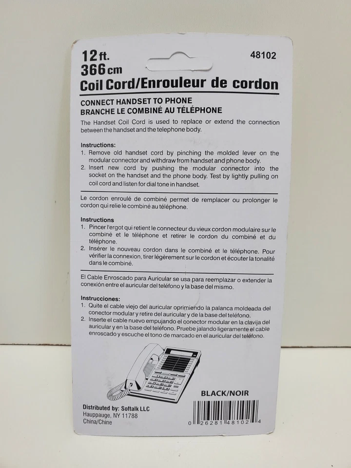 Softalk 48102 Coiled Phone Cord 12 Ft Black - Image 2 of 2