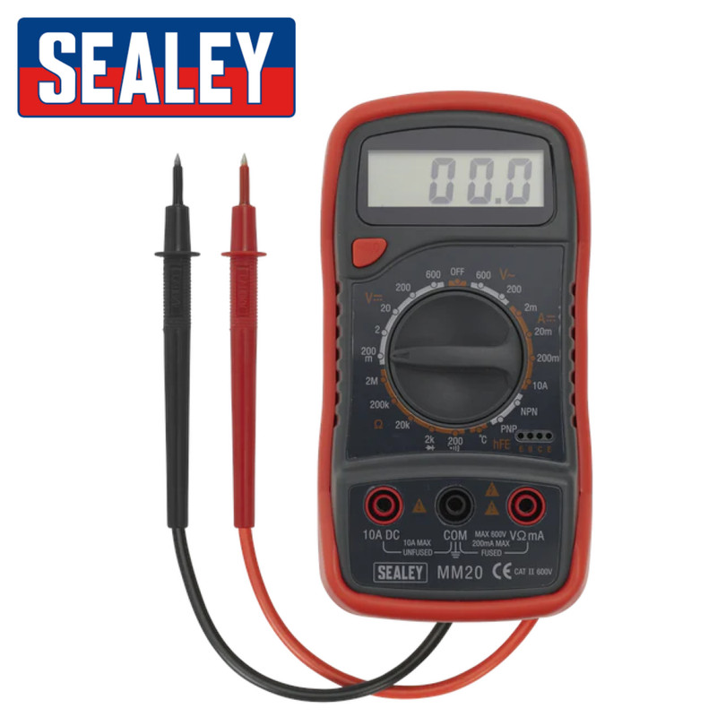 Sealey MM20 Digital AC DC Multimeter/Voltmeter + Test Leads/Probe & Thermocouple