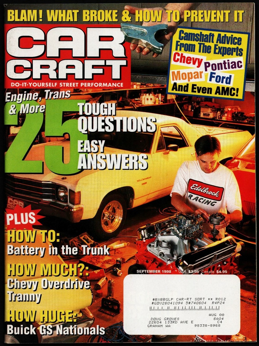 SEPTEMBER 1998 CAR CRAFT MAGAZINE, '79 CHEVY EL CAMINO, BUICK GS
