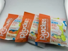 3 pack Plackers Kids Floss Picks Wild Berry 75 Count Dual Gripz Oral Care Tool