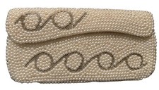 VTG Bon Soir Italian White Beads Silver Bugle Evening Clutch Beaded Japan Purse
