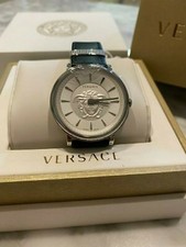 Versace VE8101719 V-Circle Lady white silver black Leather Women's Watch NEW.