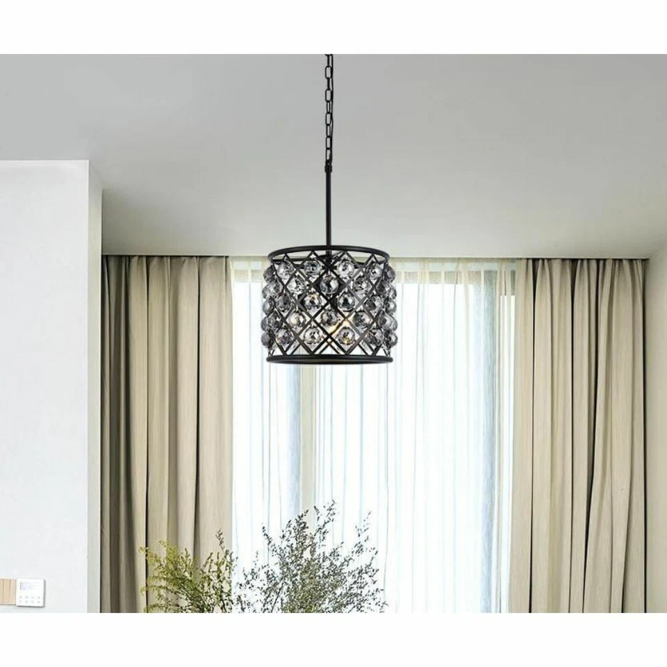Matte Black Crystal Pendant Chandelier Kitchen Dining Room 4 Light Fixture 14" - Image 3 of 4