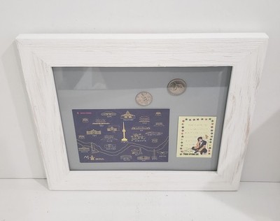Framed Map Of Seoul + 2 Korean Coins & Decorative Card SIGNED by Park Hyung Sik
