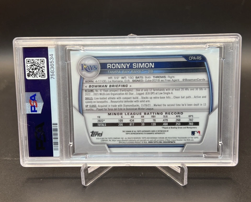 2023 Bowman Chrome 1st True Blue Refractor Ronny Simon RC Autograph /150 PSA 10 - Image 2 of 2