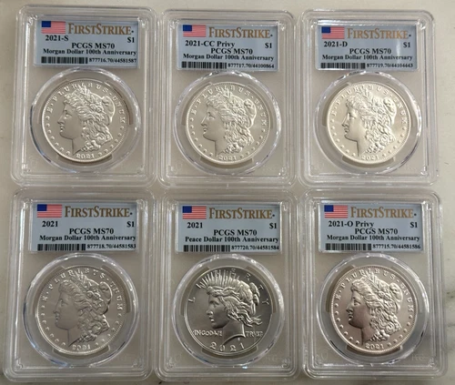 2021 6-pc Morgan & Peace Silver Dollar Set PCGS MS70 First Strike + OGP