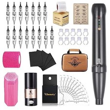 Permanent Eyebrow Makeup Wired Tattoo Machine Kit Corded Tattoo Pen with 15pc...