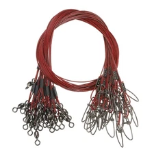 30Pcs Steel Fishing Wire Leader Line with Swivel and Snap 125LB 21 Inch, Red