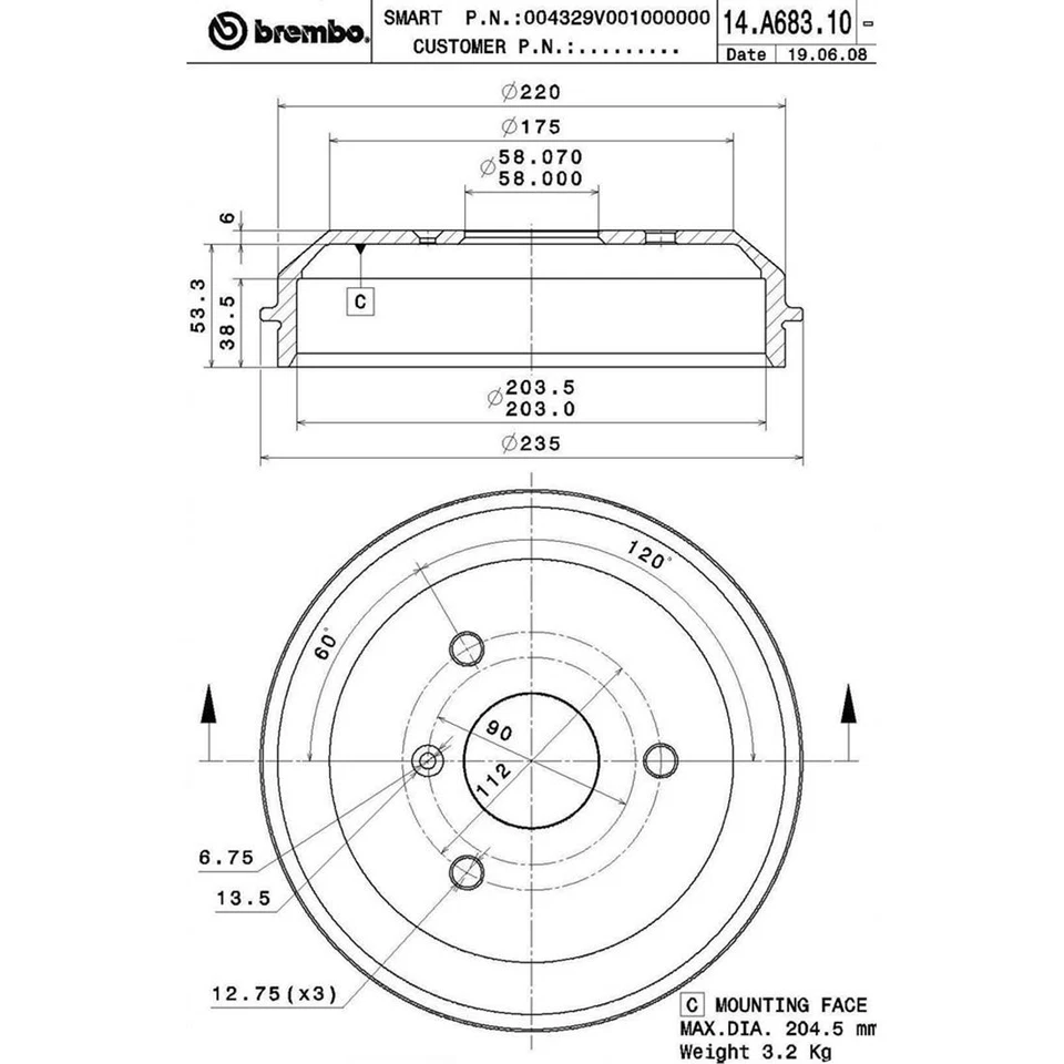 Se adapta a tambores de freno traseros Smart Fortwo 2008-2016 - Brembo Premium OE Foto 3 de 4