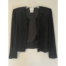 Vintage Stenay Women's Sz S Beaded Black Silk Evening Jacket Formal Glam Ornate
