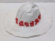 NWT Janie and Jack Girls 0-6M Sun Hat White Red Embroidered Flowers Lined 100 