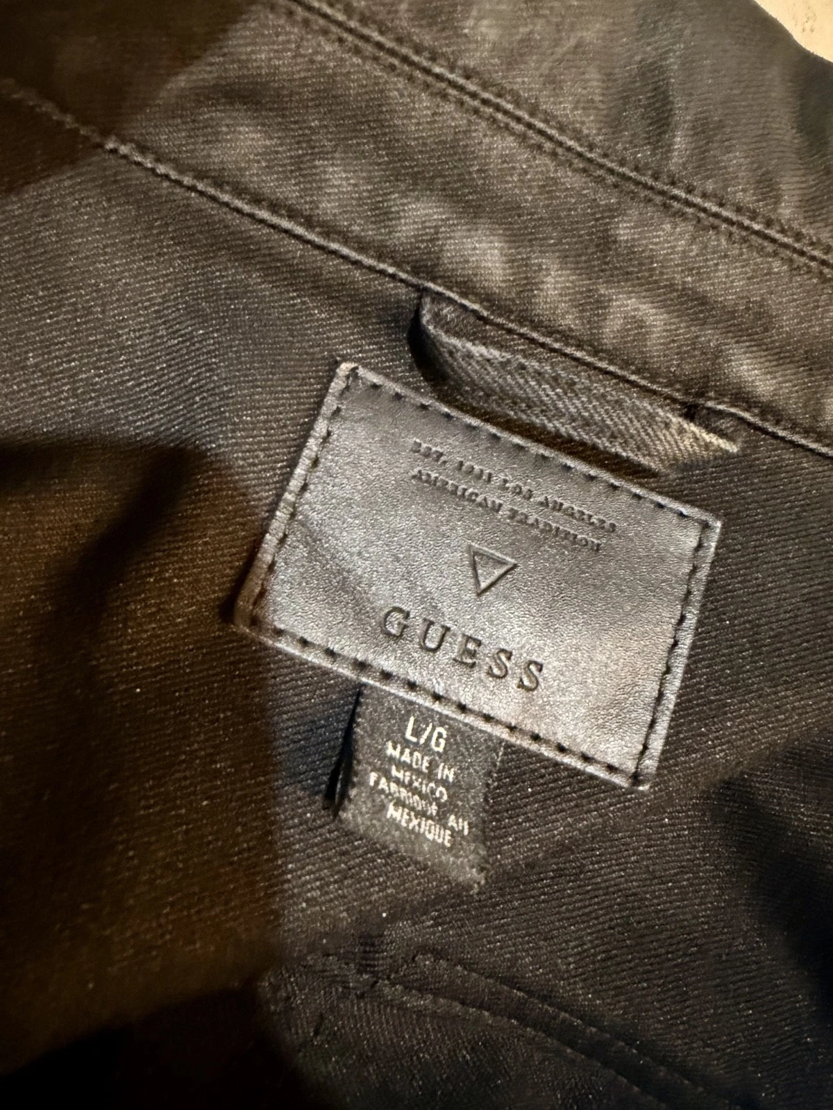 guess moto jacket large black denim asymmetric zip biker jacket men image 3
