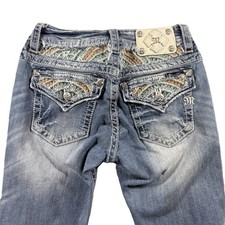 Miss Me Women Jeans Relaxed Boot Flap Pockets Embroidered Rhinestones 26x34 I126