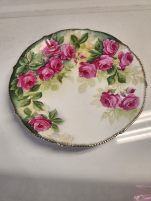 ANTIQUE BAVARIAN HAND PAINTED SALAD PLATE C.HEINE CRIMSON RAMBLER SERVING...
