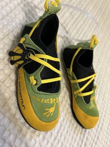 Youth 10-11 LA Sportiva Stick-It Climbing Rock Shoes Green Yellow Excellent Cond