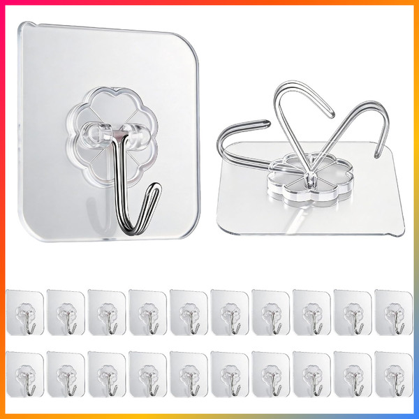 Selbstklebende Haken 20 StüCk Transparent 15 Kg Extra Stark Ohne Bohren KüChe-image