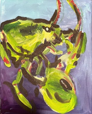 Wild Green Lobster Impressionist Modern Acrylic Painting Canvas 11 X 14'' ART