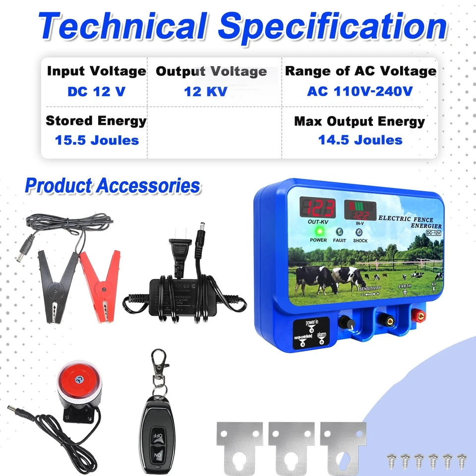 15.5J Electric Fence Charger AC DC 600 Acres with Remote Alarm & Displayttttt... - Image 2 of 4