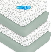 Crib FItted Sheets 52x28 Waterproof for Standard Crib Toddler Bed 4 Pack Green