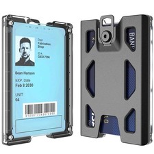 4 Slot ID Card Holder, No Clip Polycarbonate Badge Holder, Black