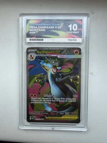 Pokemon Mega Charizard X Ex 109/094 - ACE 10 GEM MINT - PERFECT SUBS
