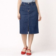 GAP Vintage Y2K Midi Jean Skirt Dark Wash Rigid Front Slit Denim Skirt Size 6