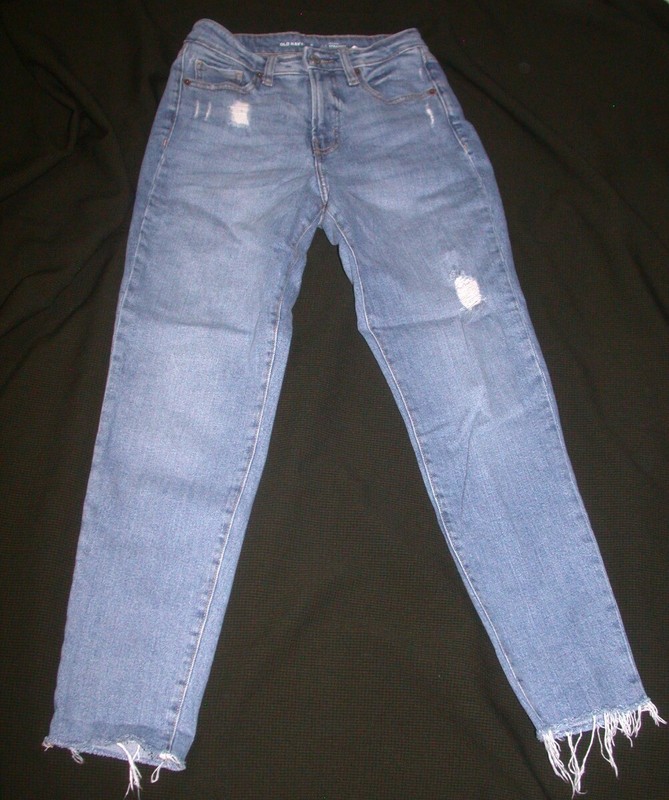 OLD NAVY Ladies Size 0 High Rise O.G. Straight Distressed Blue Jeans Ripped