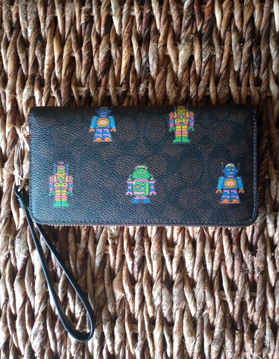 カスタムウォレット Cosmic Coach Long Zip Around Wallet In Signature Canvas With Robot
