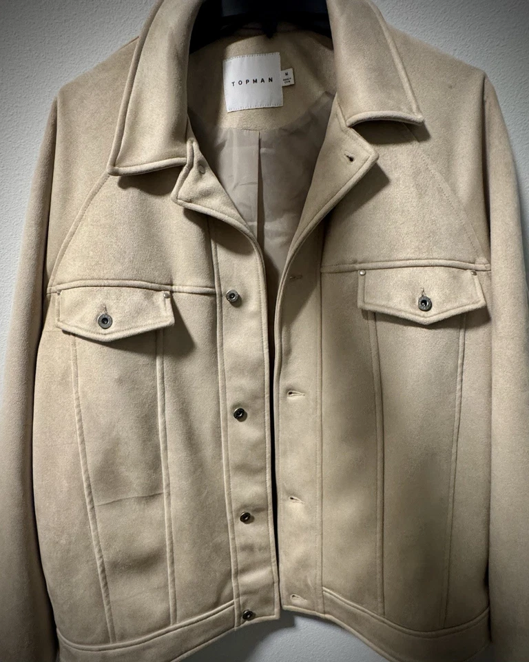 Topman 男式人造麂皮绒西部夹克石材 M 码毛绒衬里 — 第 4/4 张图片