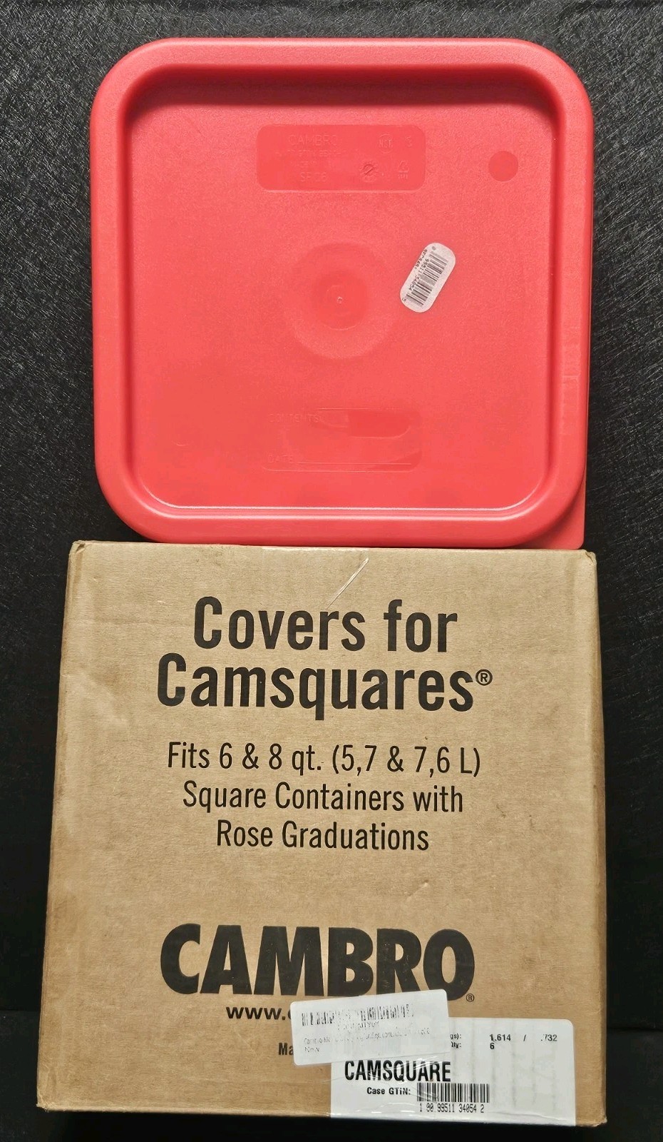 6x Red Cambro Covers For Camsquate Fits 6 & 8 qt. Square Containers