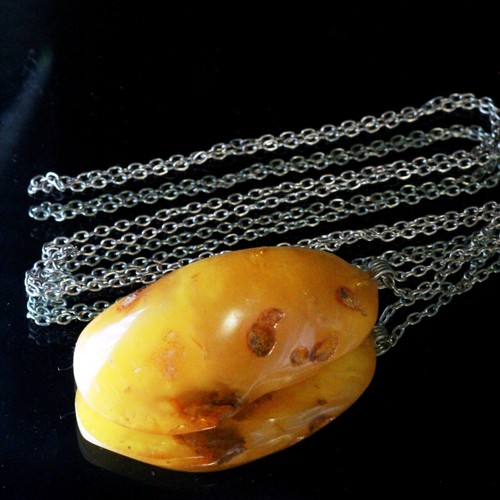Collana vintage extra large con ciondolo tuorlo d'uovo ambra argento 800 - Foto 16 di 17