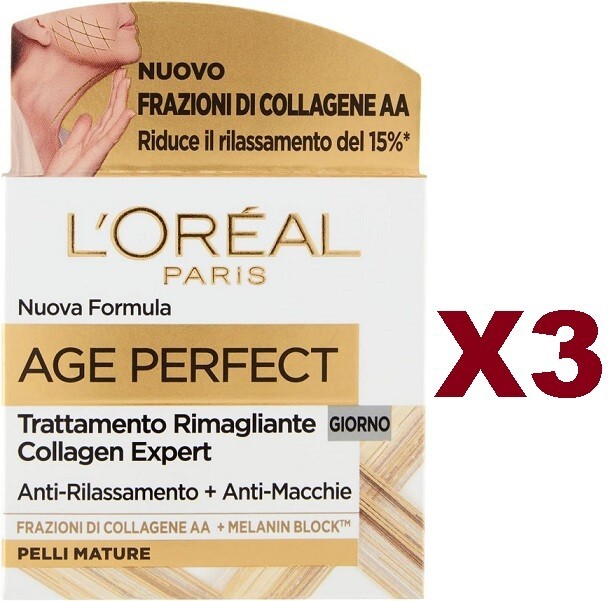 3PZ L'OREAL AGE PERFECT TRATTAMENTO RIMAGLIANTE GIORNO COLLAGEN EXPERT VISO 50ML