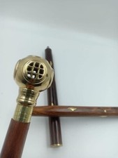 Wooden Walking Stick Vintage Style Brass Diver's Helm Head Handle Victorian Cane
