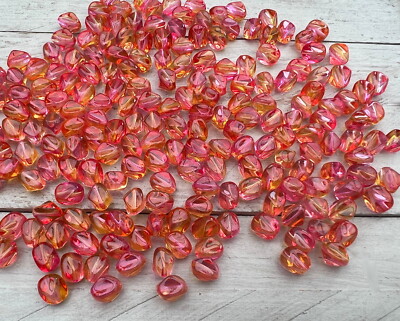 20 x Acrylperle Acryl Perlen Nugget 2-farbig fuchsia/orange 12mm x 8,5mm Perlen