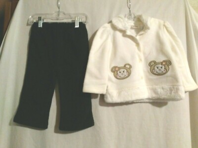 12 Month Kidget White Bear Long Sleeve Shirt & Black Pants