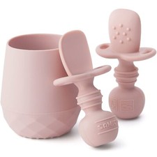Silicone Baby Utensils - Self Feeding Spoons and Tiny Training Cup - First St...