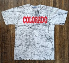 Vintage Colorado Map All Over Print T Shirt Size M All Sport Insana Tee's USA
